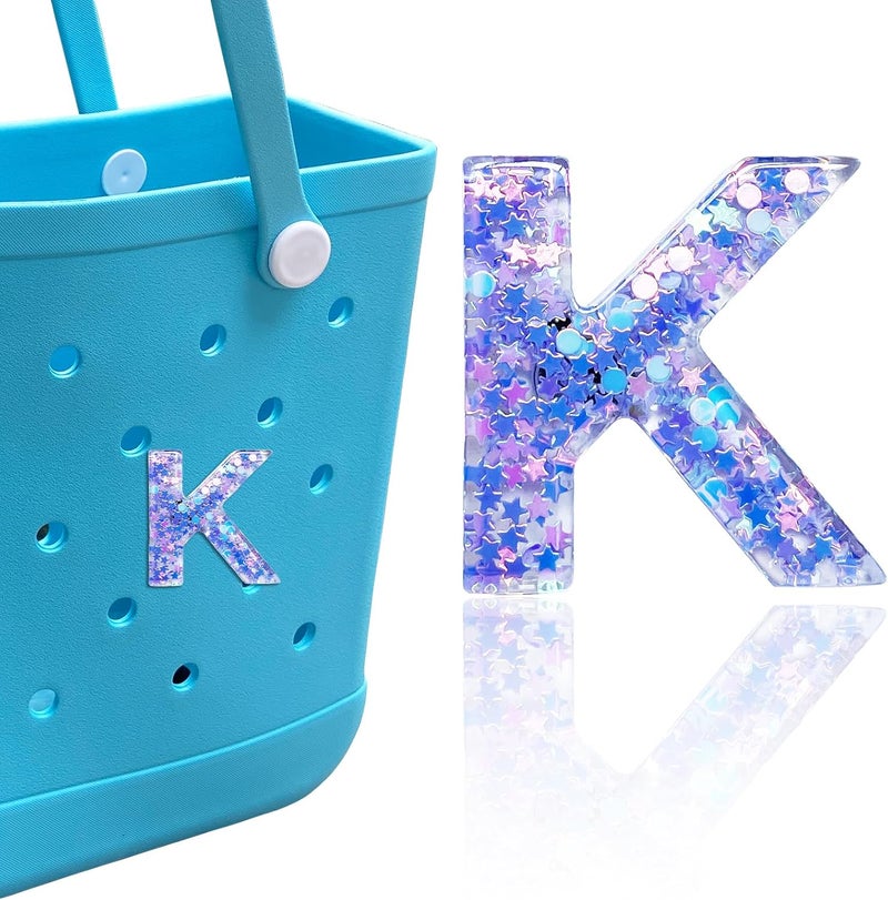 HLUWA Letter Charms for Bogg and Simply Southern Bags - Alphabet Purple Star Sequin Lettering Accessories - Insert Decorative Letters for Handbag Beach Tote - Image 1
